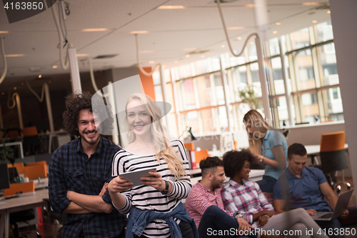 Image of Multiethnic startup business team on meeting two in front of the