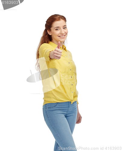 Image of happy woman showing thumbs up