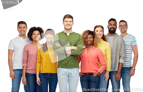 Image of international group of happy smiling people