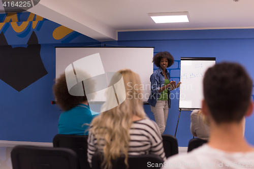 Image of Black woman Speaker Seminar Corporate Business Meeting Concept