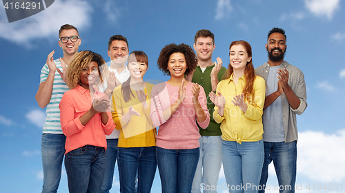 Image of international group of happy smiling people