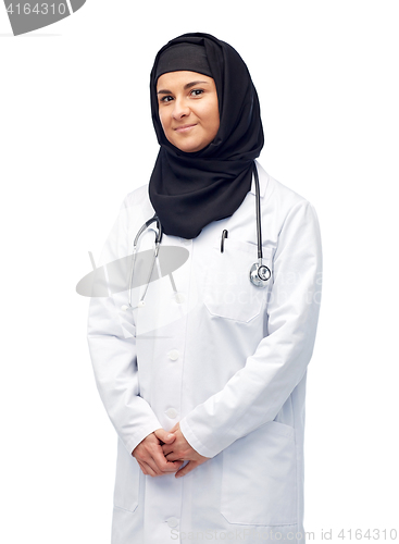 Image of muslim female doctor in hijab with stethoscope