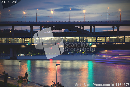 Image of Moscow, Russia, Luzhniki Metro Bridge at dusk