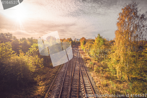 Image of Railroad in autumn going to the city