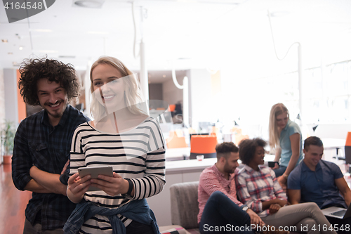 Image of Multiethnic startup business team on meeting two in front of the