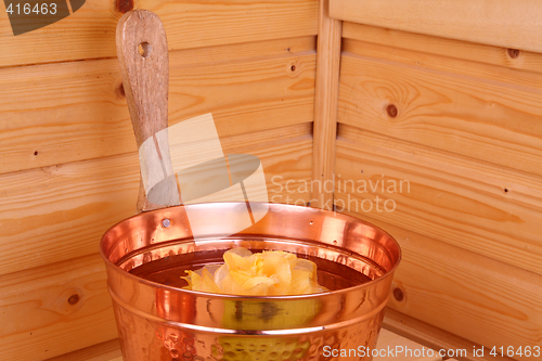 Image of Bucket with water in sauna