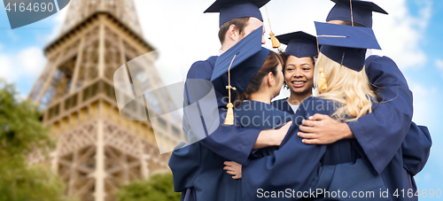 Image of students or bachelors hugging over eiffel tower