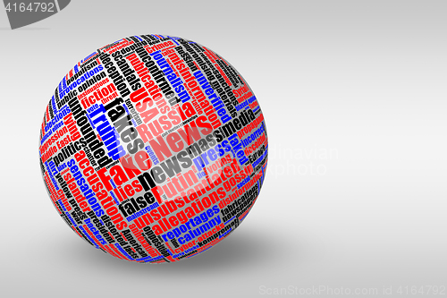 Image of Dimensional 3D ball with fake news tag word cloud