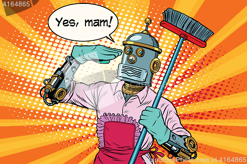 Image of yes mam Robot and cleaning the house