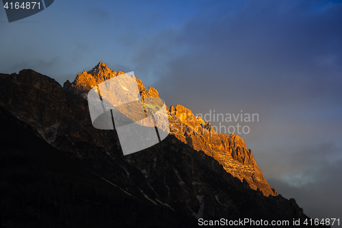 Image of Sunset in Dolomites mountains around Famous ski resort Cortina D
