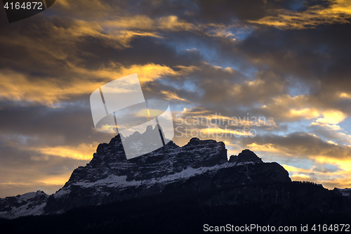 Image of Sunset in Dolomites mountains around Famous ski resort Cortina D