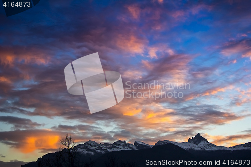 Image of Sunset in Dolomites mountains around Famous ski resort Cortina D