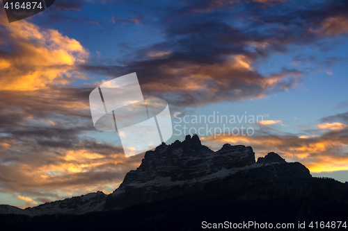 Image of Sunset in Dolomites, mountains around Famous ski resort Cortina 