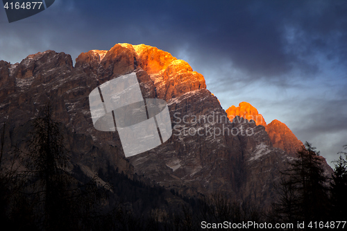 Image of Sunset in Dolomites, mountains around Famous ski resort Cortina 