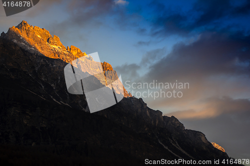 Image of Sunset in Dolomites, mountains around Famous ski resort Cortina 