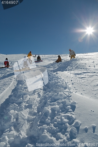 Image of Skiing slopes in sunshine