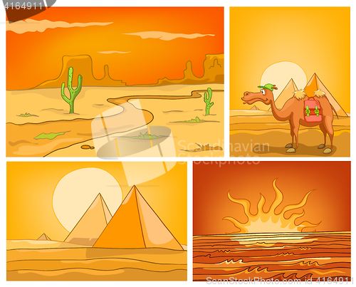 Image of Vector cartoon set of desert backgrounds.