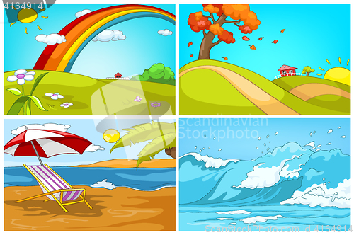 Image of Vector cartoon set of landscapes backgrounds.