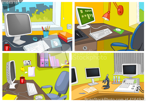 Image of Vector cartoon set of office workplace backgrounds