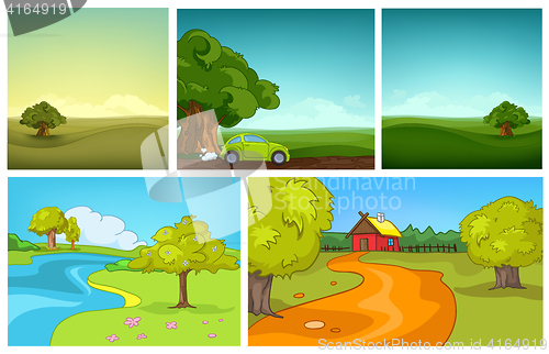 Image of Vector cartoon set of summer backgrounds.