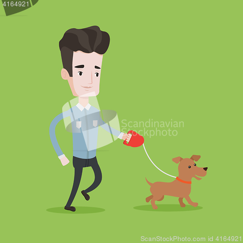 Image of Young man walking with his dog vector illustration