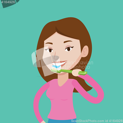 Image of Woman brushing her teeth vector illustration.