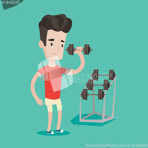 Image of Man lifting dumbbell vector illustration.