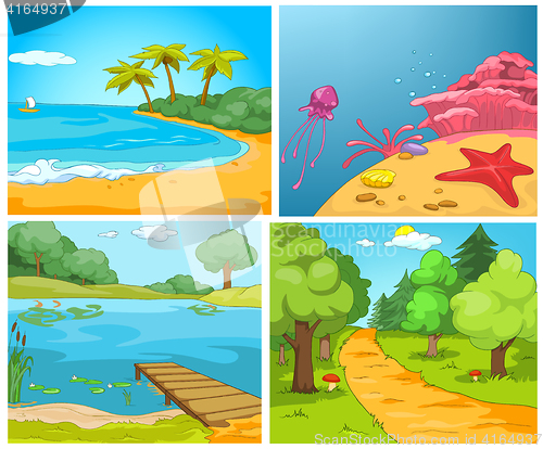 Image of Vector cartoon set of summer backgrounds.