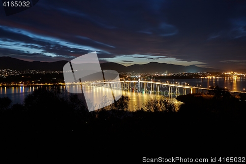 Image of Tasman Bridge at night