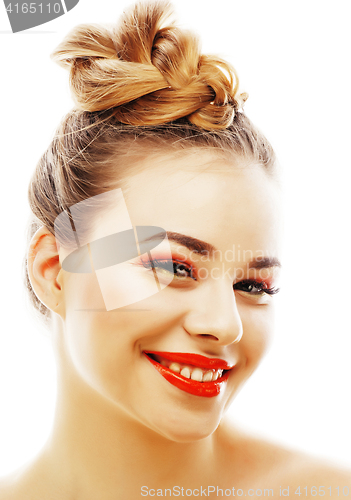 Image of young stylish woman with fashion make up and hairstyle isolated 