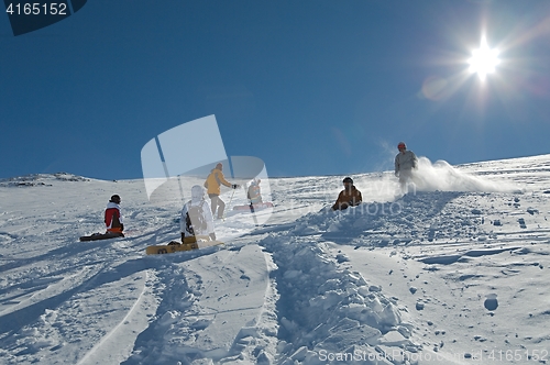 Image of Skiing slopes in sunshine