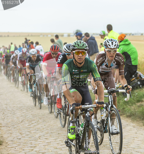 Image of The Peloton on a Cobblestone Road - Tour de France 2015