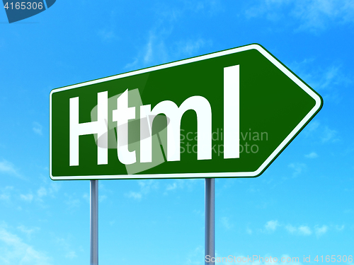 Image of Database concept: Html on road sign background