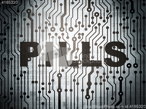 Image of Health concept: circuit board with Pills