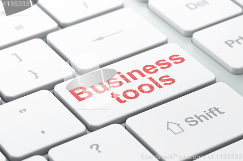 Image of Finance concept: Business Tools on computer keyboard background