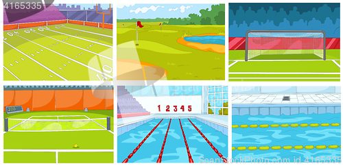 Image of Cartoon set of backgrounds - sport infrastructure