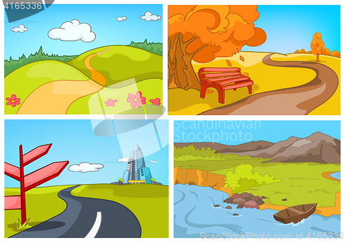 Image of Vector cartoon set of summer, autumn backgrounds.