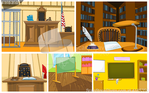 Image of Vector cartoon set of court and school backgrounds