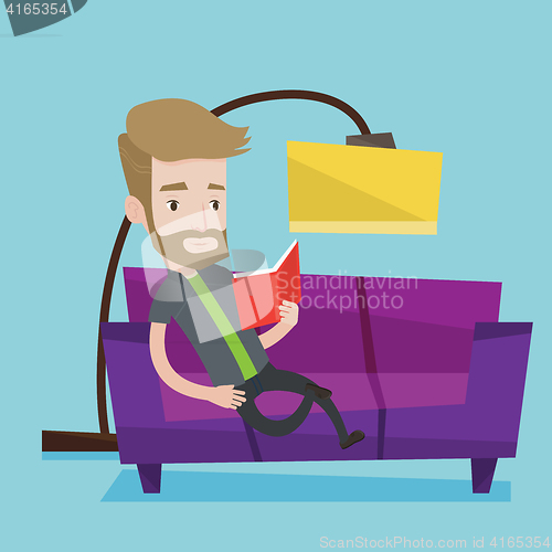 Image of Man reading book on sofa vector illustration.