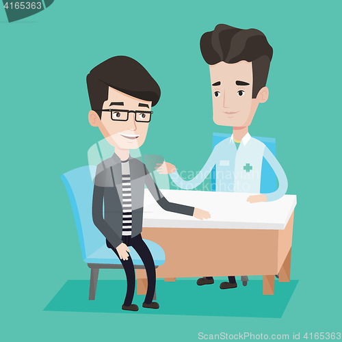 Image of Doctor consulting male patient in office.
