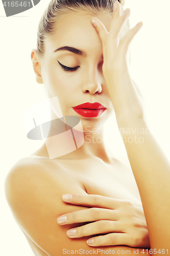 Image of young stylish woman with fashion make up and hairstyle isolated 