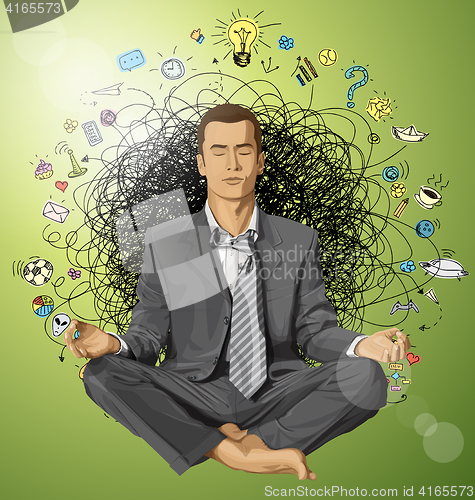 Image of Vector Businessman in Lotus Pose Meditating