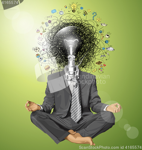 Image of Vector Businessman in Lotus Pose Meditating