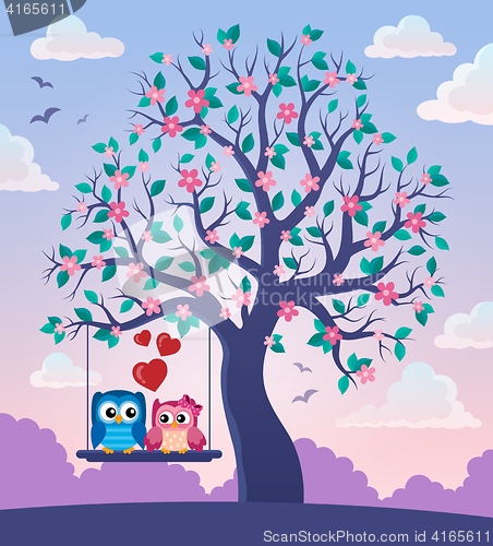 Image of Tree with Valentine owls theme 2