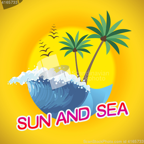 Image of Sun And Sea Represents Summer Time And Sunshine