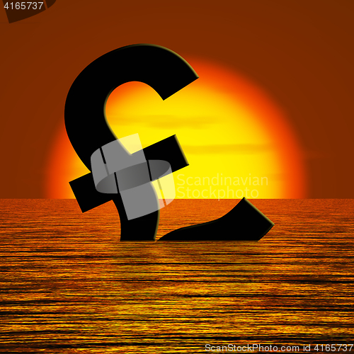 Image of Pound symbol Sinking And Sunset Showing Depression Recession And