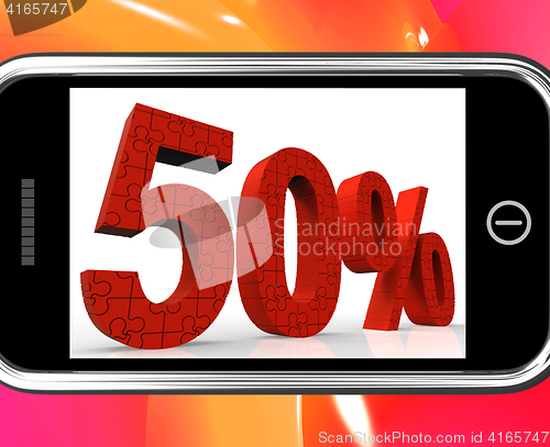 Image of 50 On Smartphone Showing Special Offers And Promotions