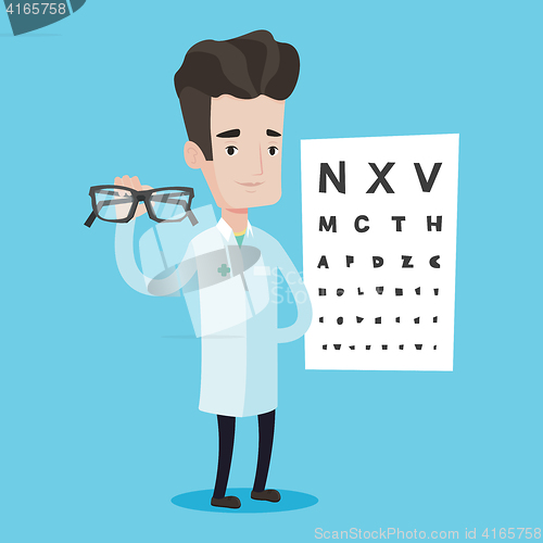 Image of essional ophthalmologist holding eyeglasses.