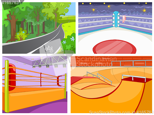 Image of Cartoon set of backgrounds - sport infrastructure