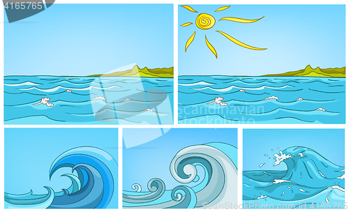 Image of Vector cartoon set of sea backgrounds.